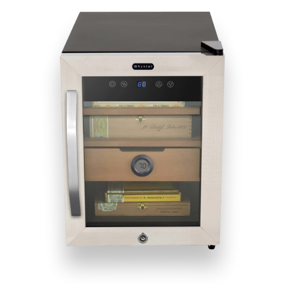 Whynter CHC-123DS Stainless Steel 250-Cigar Cooler Humidor 1.2 cu. ft.  - Exterior Front with Cigars