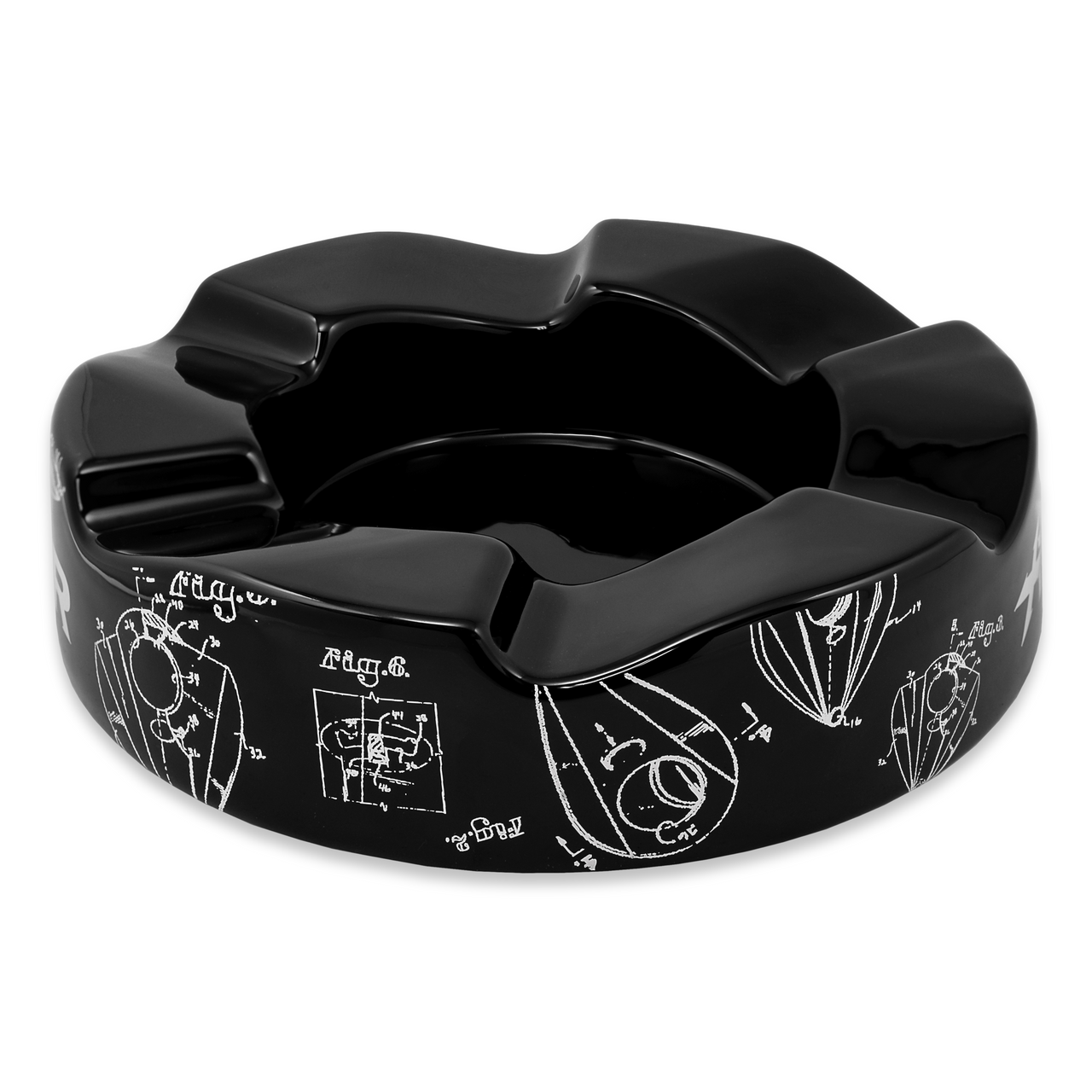 Xikar Wave Ceramic 6-Cigar Ashtray - Black - Exterior Side 1