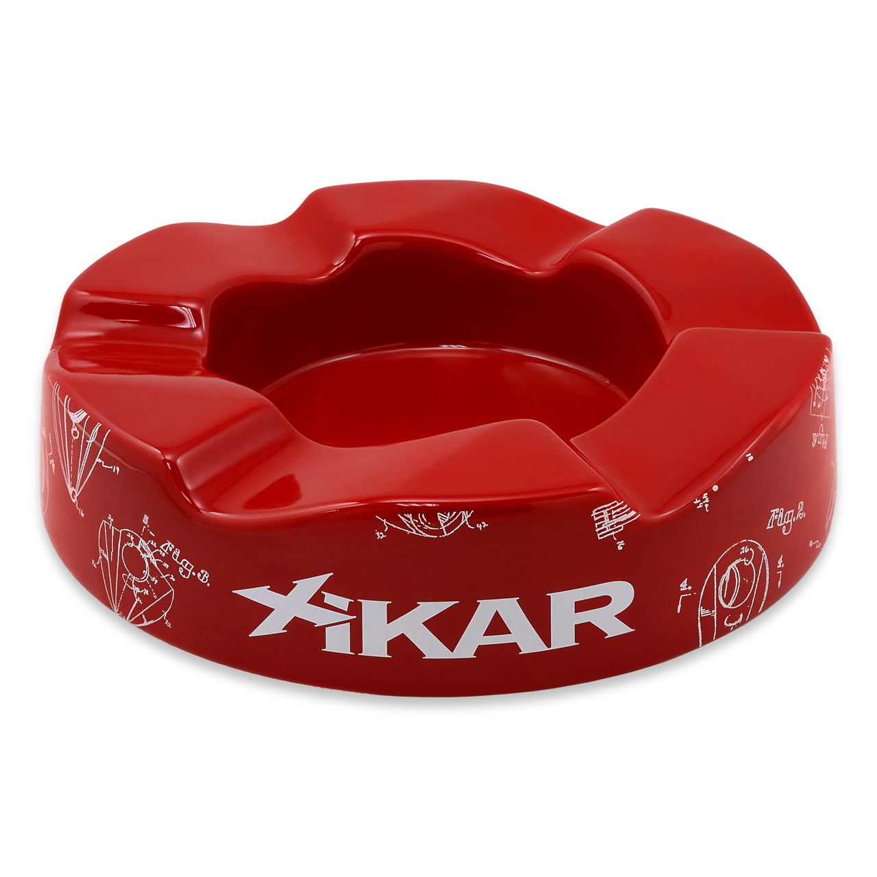 Xikar Wave Ceramic 6-Cigar Ashtray - Red - Exterior Front Cigar Slots