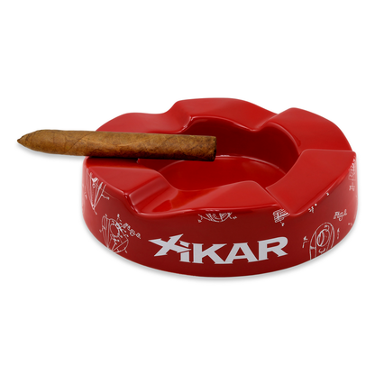 Xikar Wave Ceramic 6-Cigar Ashtray - Red - Exterior Front with Cigar