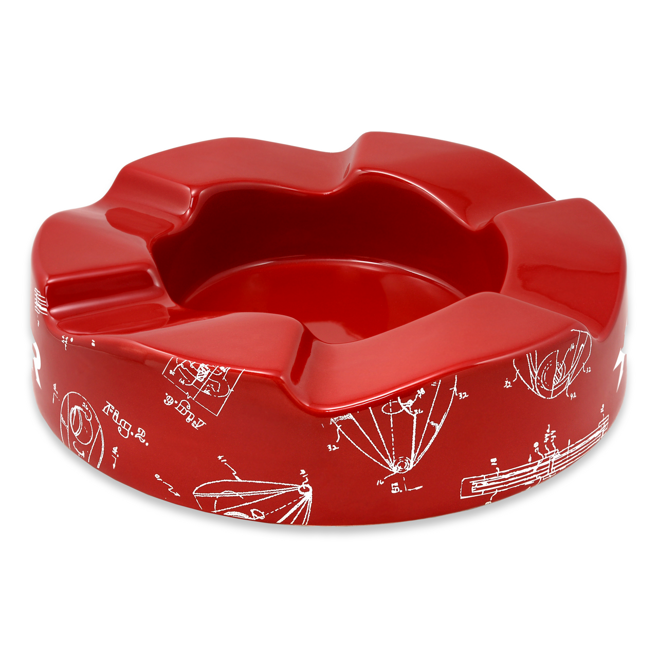 Xikar Wave Ceramic 6-Cigar Ashtray - Red - Exterior Side 1