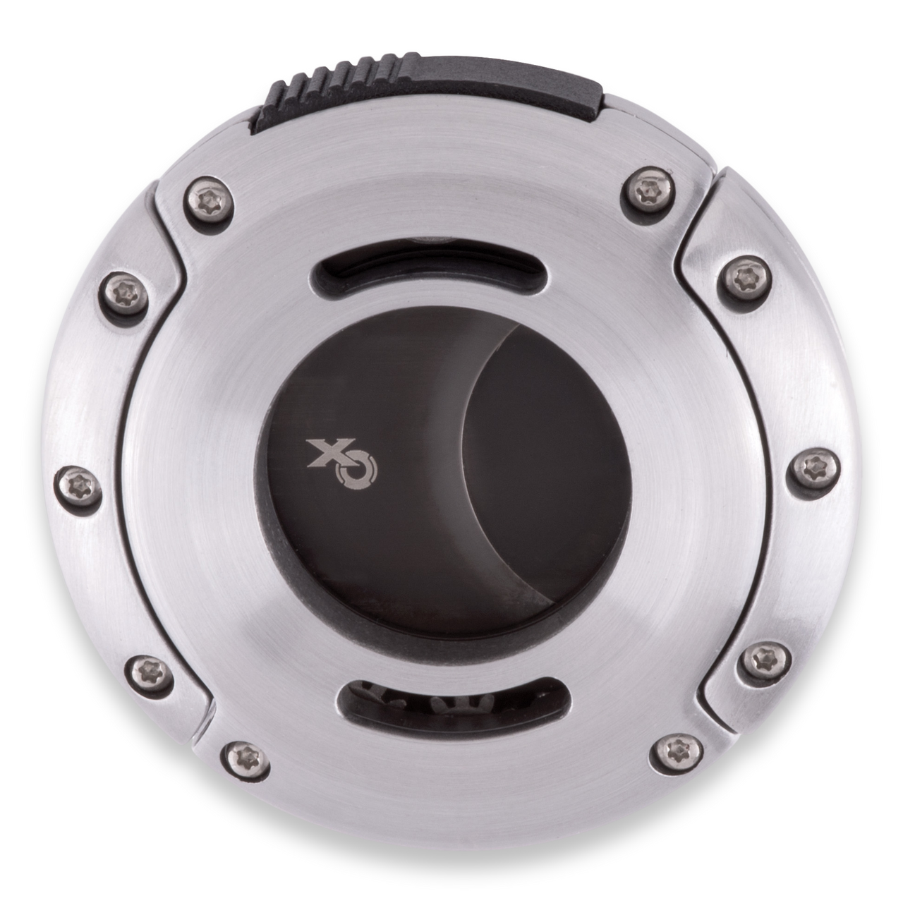 Xikar XO Black Blades Guillotine Double-Blade Cigar Cutter - Brushed Silver - Exterior Front