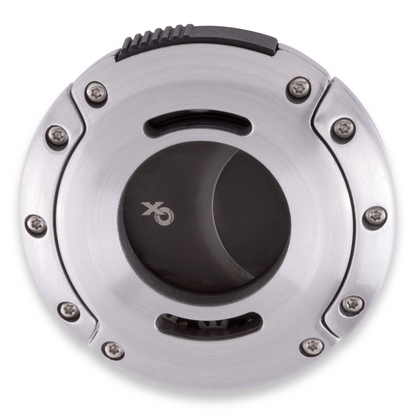 Xikar XO Black Blades Guillotine Double-Blade Cigar Cutter - Brushed Silver - Exterior Front