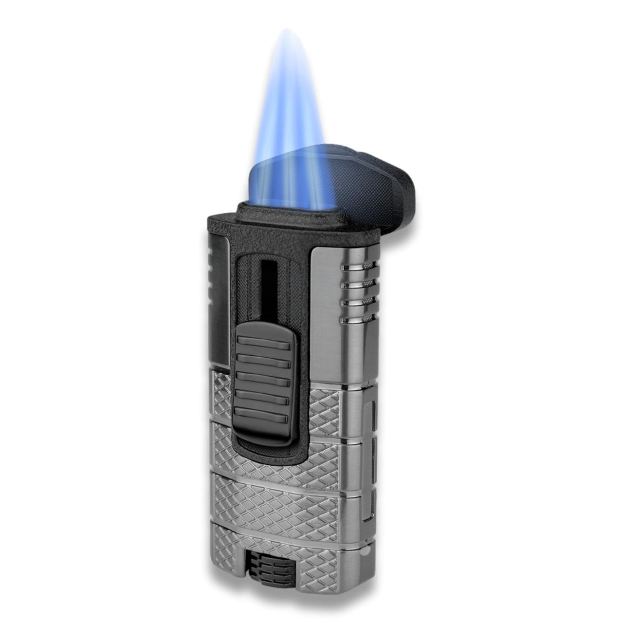 Xikar Tactical 3 Torch Flame Triple Jet Cigar Lighter - Gunmetal and Black - Flame