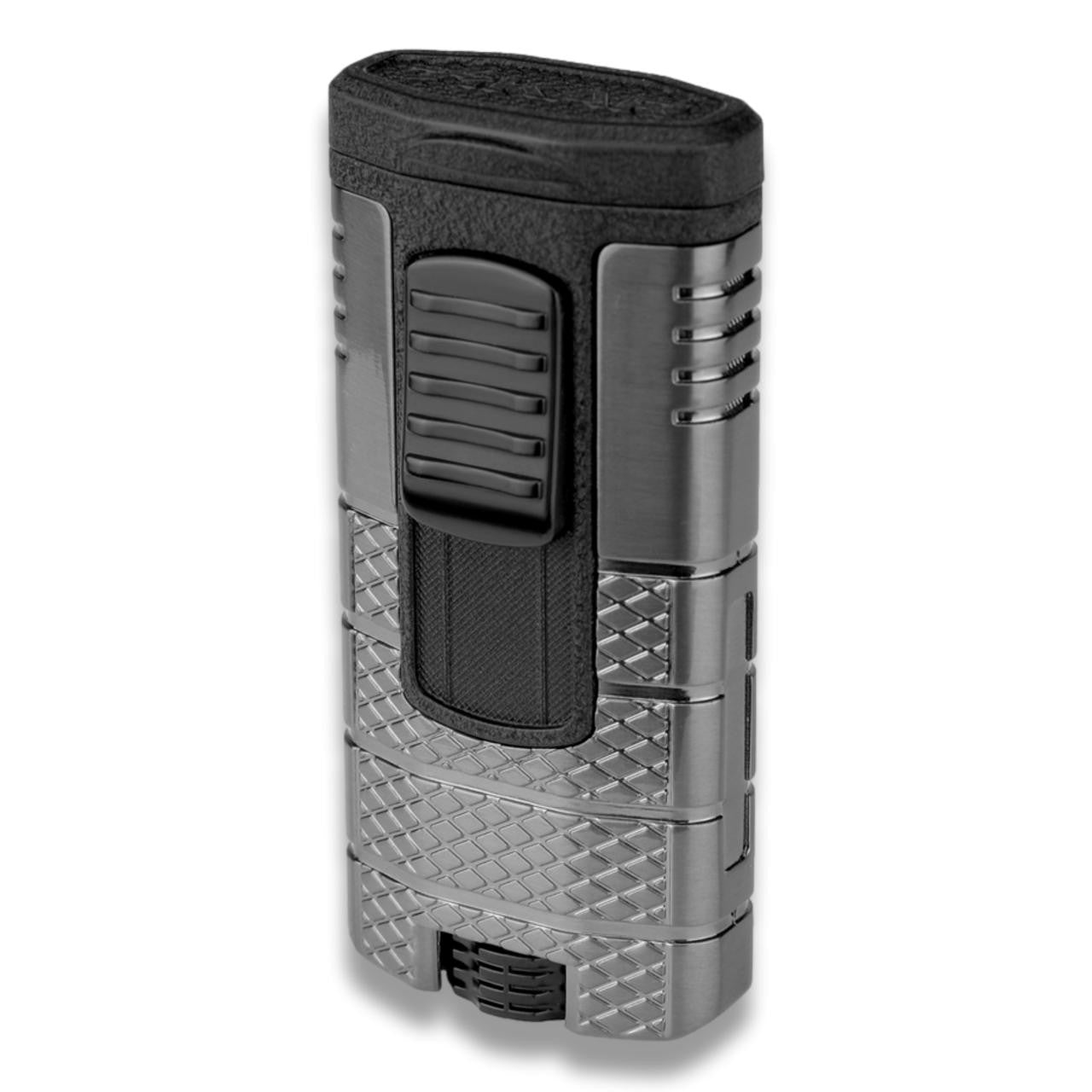 Xikar Tactical 3 Torch Flame Triple Jet Cigar Lighter - Gunmetal and Black - Left Facing