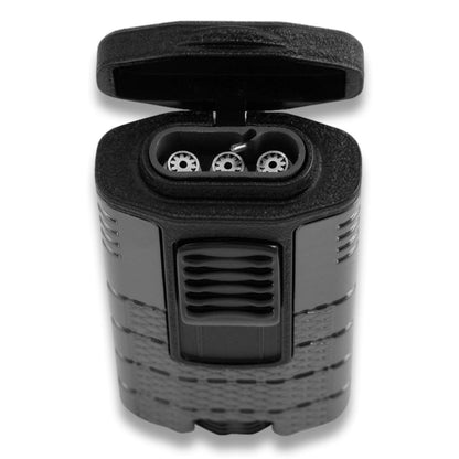 Xikar Tactical 3 Torch Flame Triple Jet Cigar Lighter - Gunmetal and Black - Lid Open