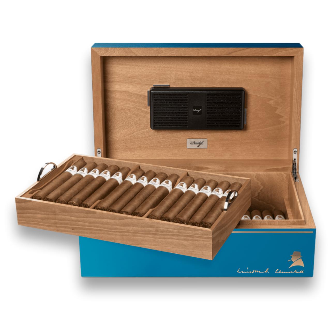 Davidoff Winston Churchill Ambassador Blue 80-Cigar Desktop Humidor