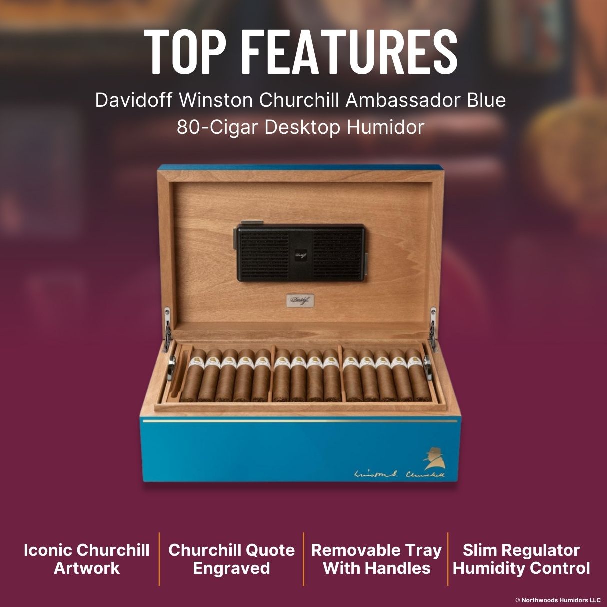 Davidoff Winston Churchill Ambassador Blue 80-Cigar Desktop Humidor