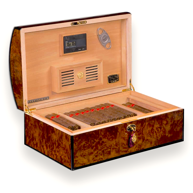 Northwoods Humidors Daniel Marshall 10085 Limited Edition Treasure Chest 150-Cigar Humidor - Precious Burl Wood